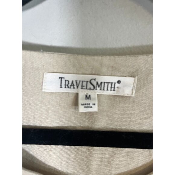 Retro Floral Linen Jacket M Tan Preppy Classic Chic Sequin Artsy Boho Western - Picture 2 of 14